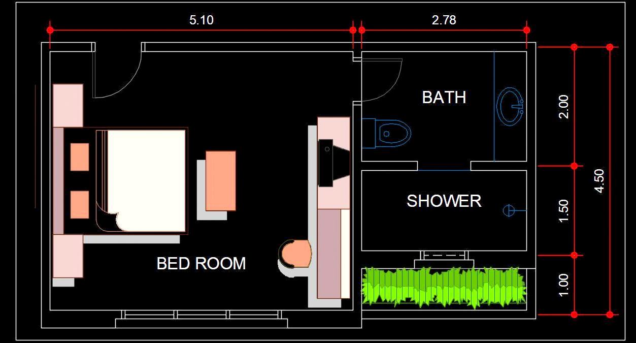 Bedroom CAD Layout Plan with 3D Effect